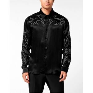 Philipp Plein Men's Black Embellished Texas Shirt Size L